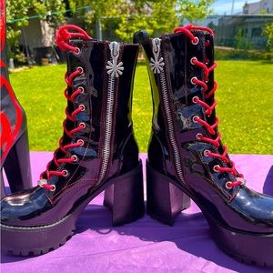 Black and Red, leather, detailed floral zipper